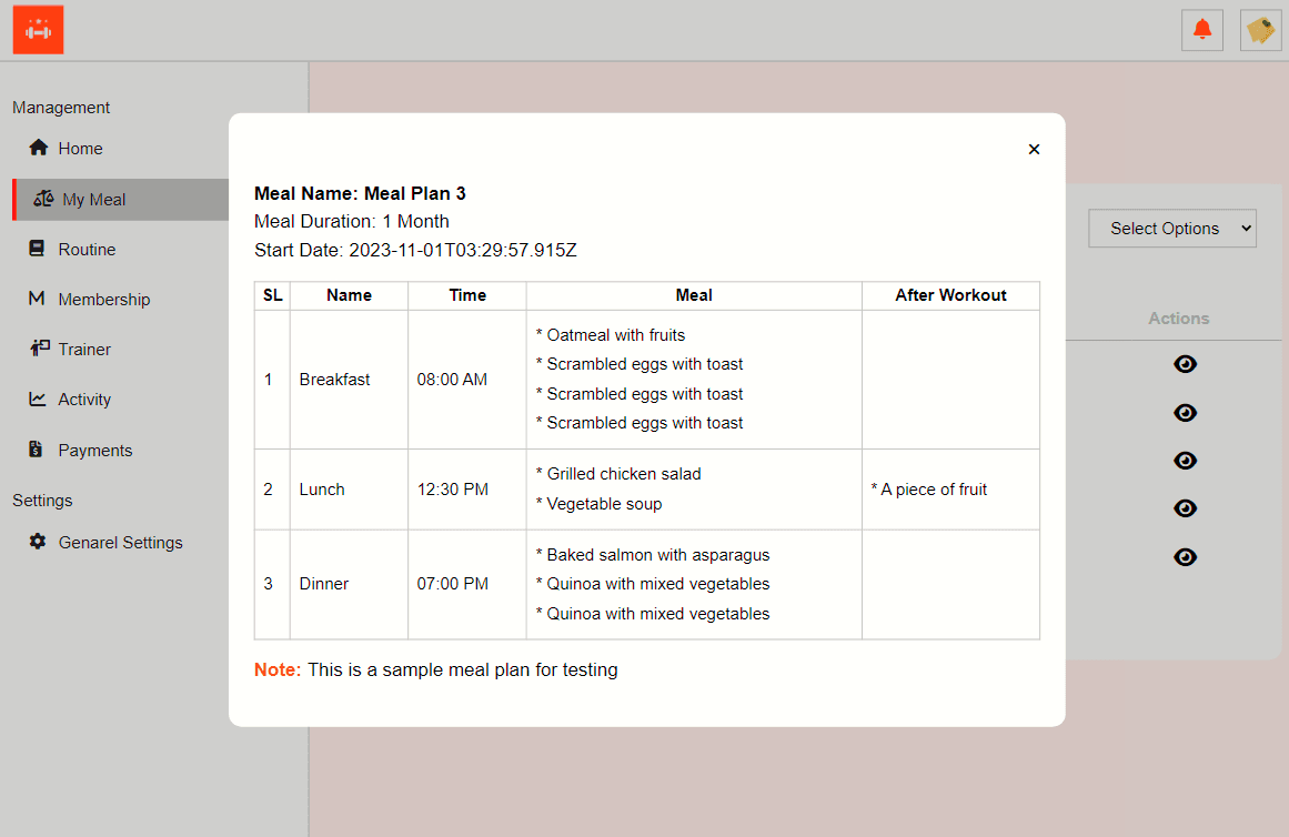 Fitness Web Application project screen 16