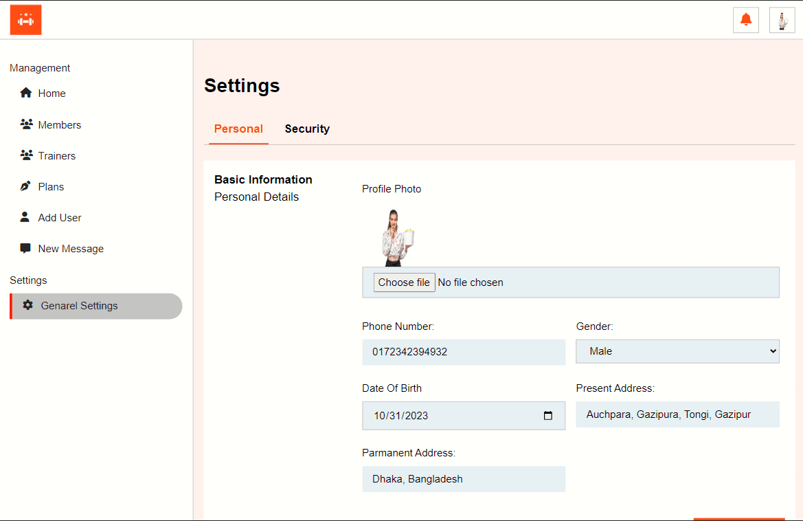 Fitness Web Application project screen 12